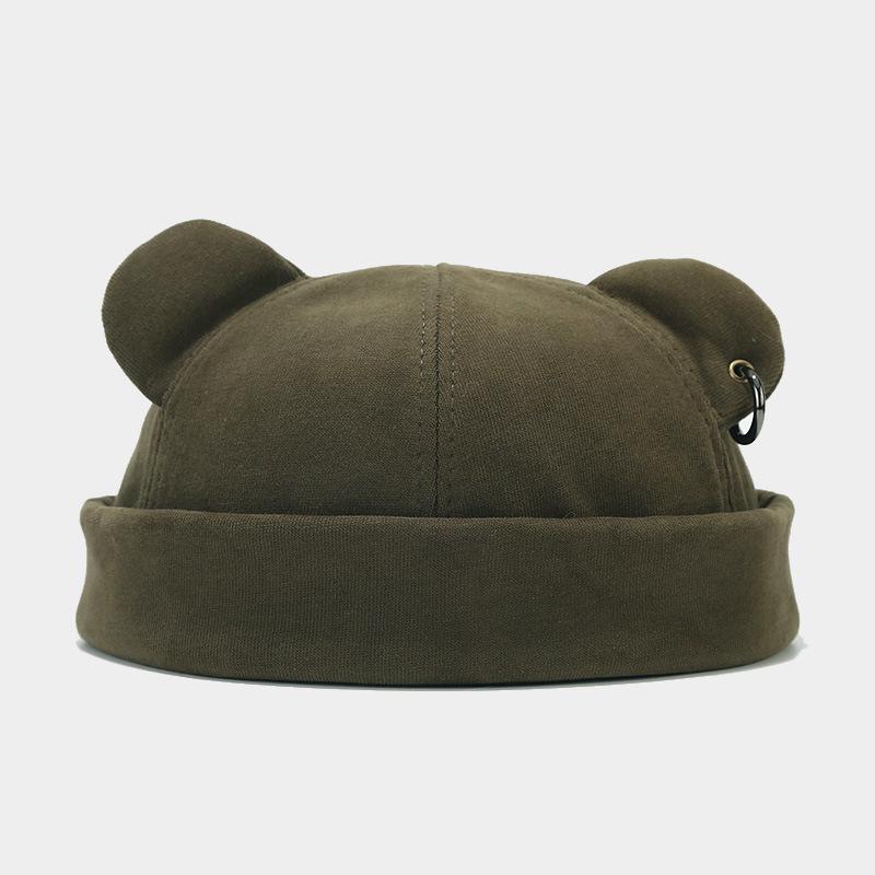 Street Fashion Bear Ear & Iron Ring Brimless Hat - Unisex Trendy Korean Hip Hop Style