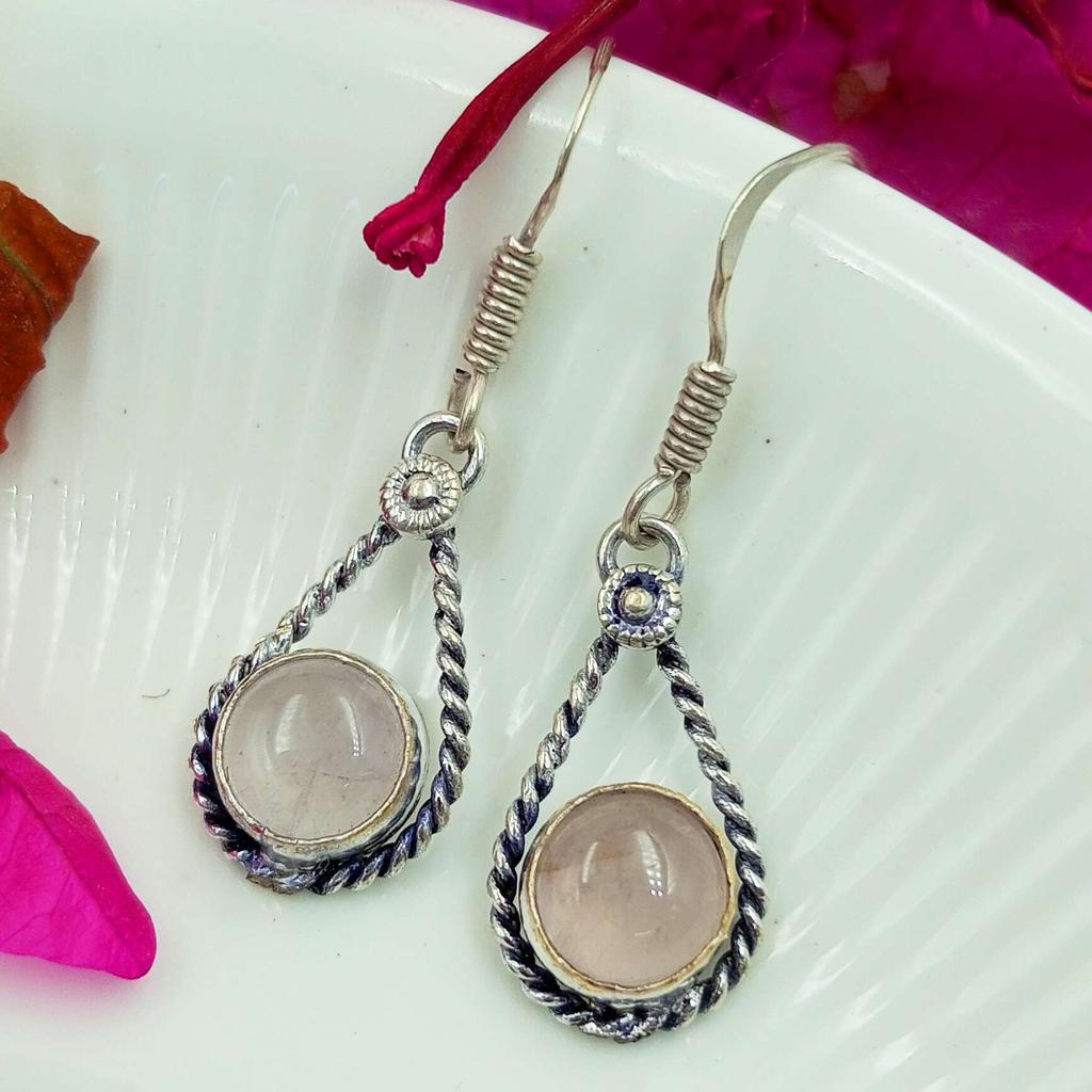 Ювелирные серьги-крючки с розовым кварцем и драгоценным камнем из стерлингового серебра 925 пробы NST-J2H8408