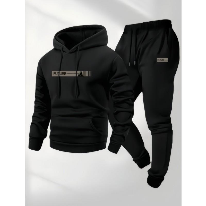 Men Women Casual Hooded Sweatshirt Jogger Pants Set Winter Warm Fleece Lined Sportswear Outfit