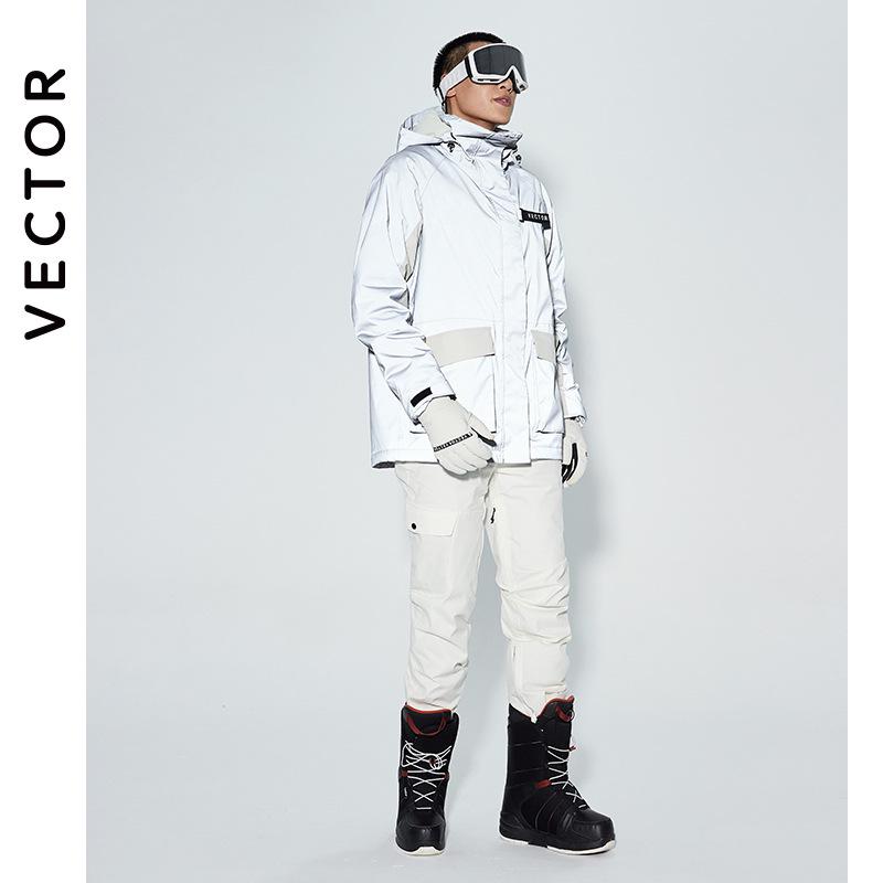 Светоотражающий сноубордический костюм VECTOR: Ветрозащитная, Водонепроницаемая, Теплая, Дышащая Лыжная Куртка и Снежные Брюки для Мужчин и Женщин.