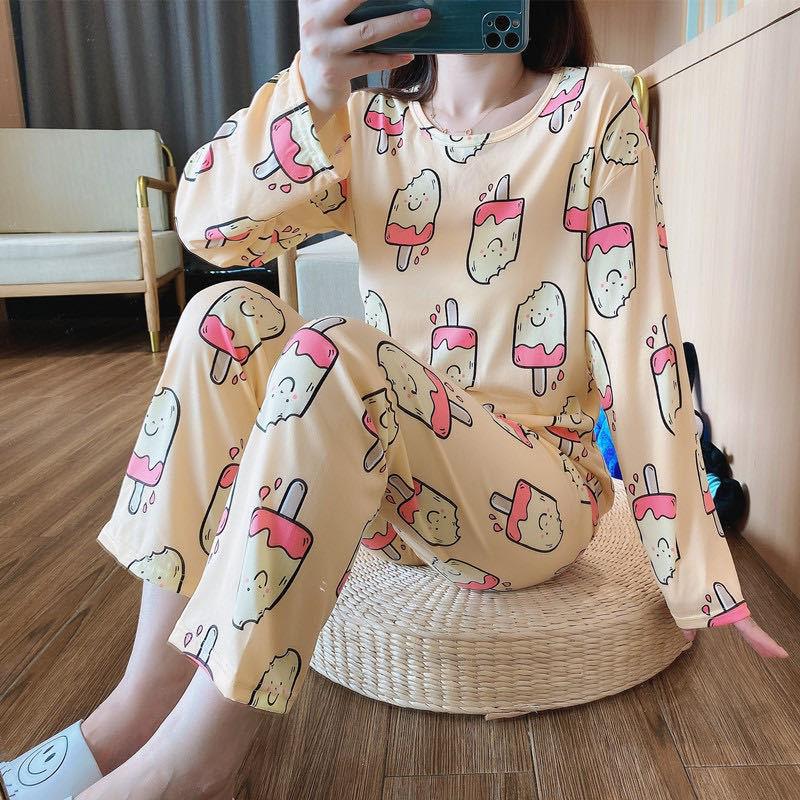 Женский мультяшный пижамный комплект - Рубашка с длинным рукавом и брюки, Домашняя одежда для маленьких студенток на весну и осень