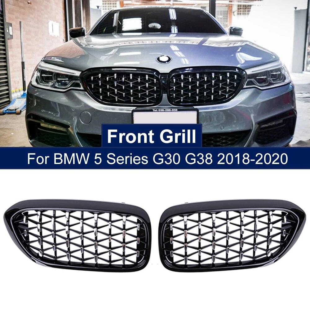 2PCS Car Racing Grill Meteor Diamond Star Style Front Kidney Grille Bumper For BMW 5 Series G30 G31 G38 520i 530i 540i 2018