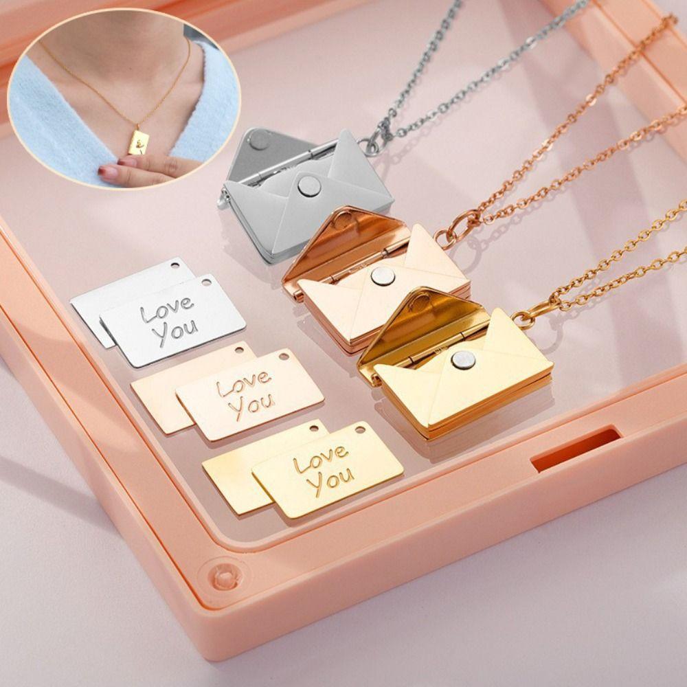 Heart Envelope Necklace Openable Lovers Choker Necklace Simple Pendant Sweater Chain Girls