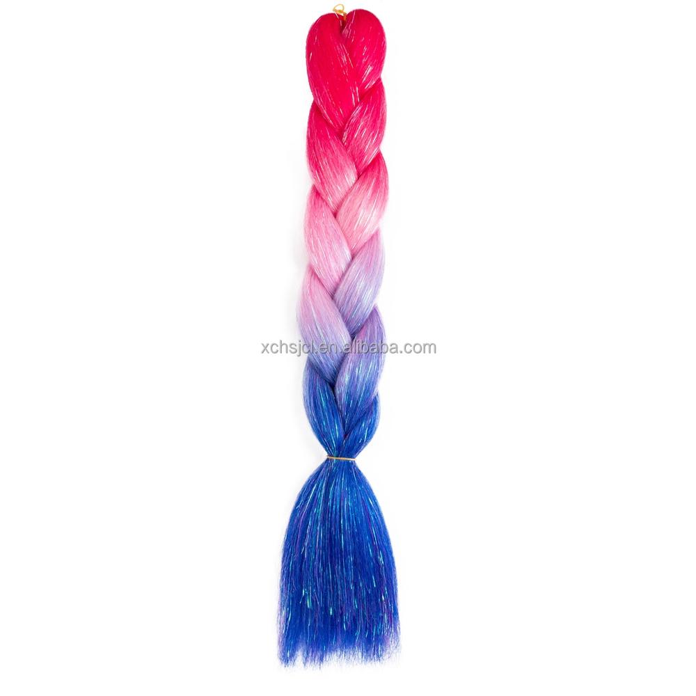 Customized Soft Heat Resistant Fiber Festival Ombre Pure 2 3 4 5 Tone Color Tinsel Glitter Jumbo Braiids
