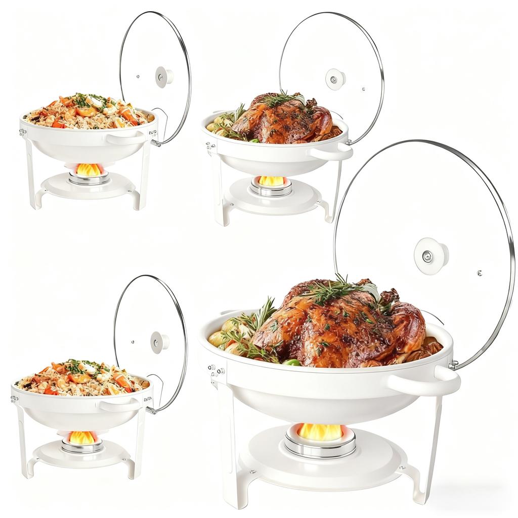 Белые мармиты для фуршета со стеклянной крышкой (5QT, 1-2-4 шт.), Штабелируемый, Держатель для крышек для вечеринки, свадьбы