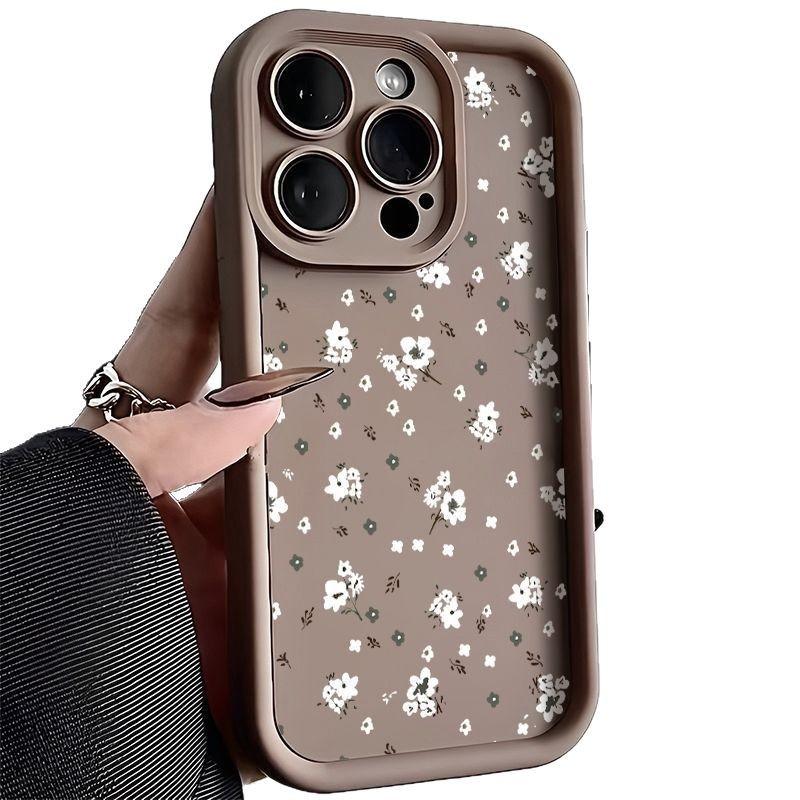 Белый чехол для мобильного телефона iPhone17Promax с мелким цветочным узором, тип «лестница», подходит для Apple 16promax, полноразмерный Tianyan 15.