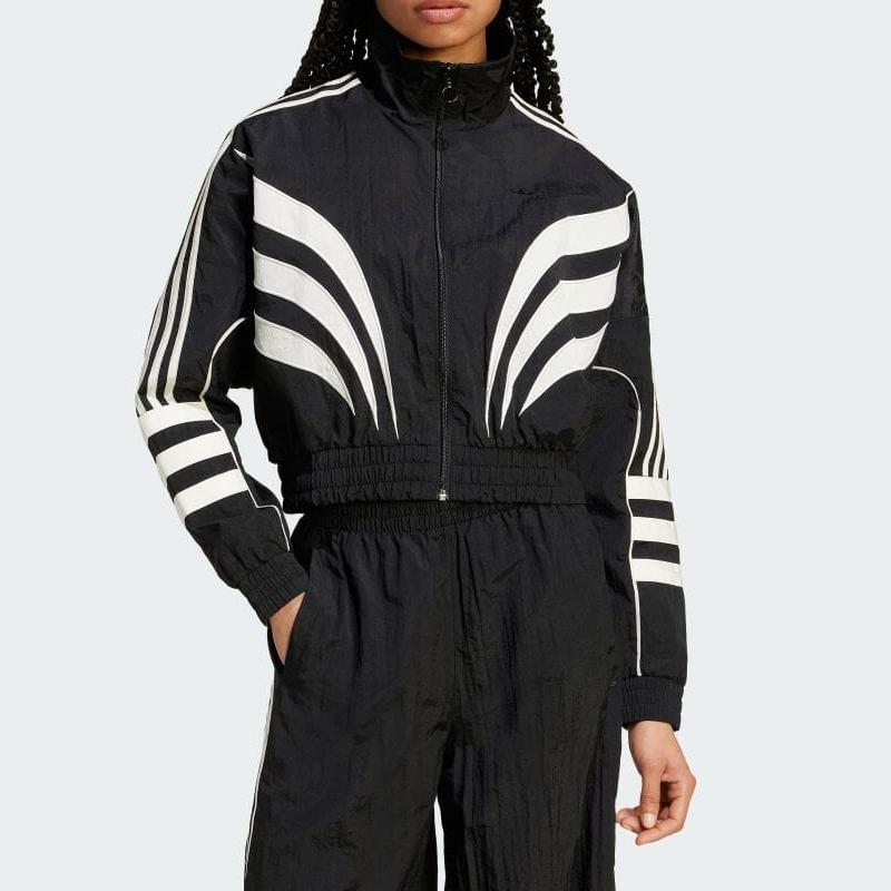 Adidas Originals Cutline Spliced Casual Comfortable Zipper Retro Sports Stand Collar Jacket Women Jacket Black IW5511