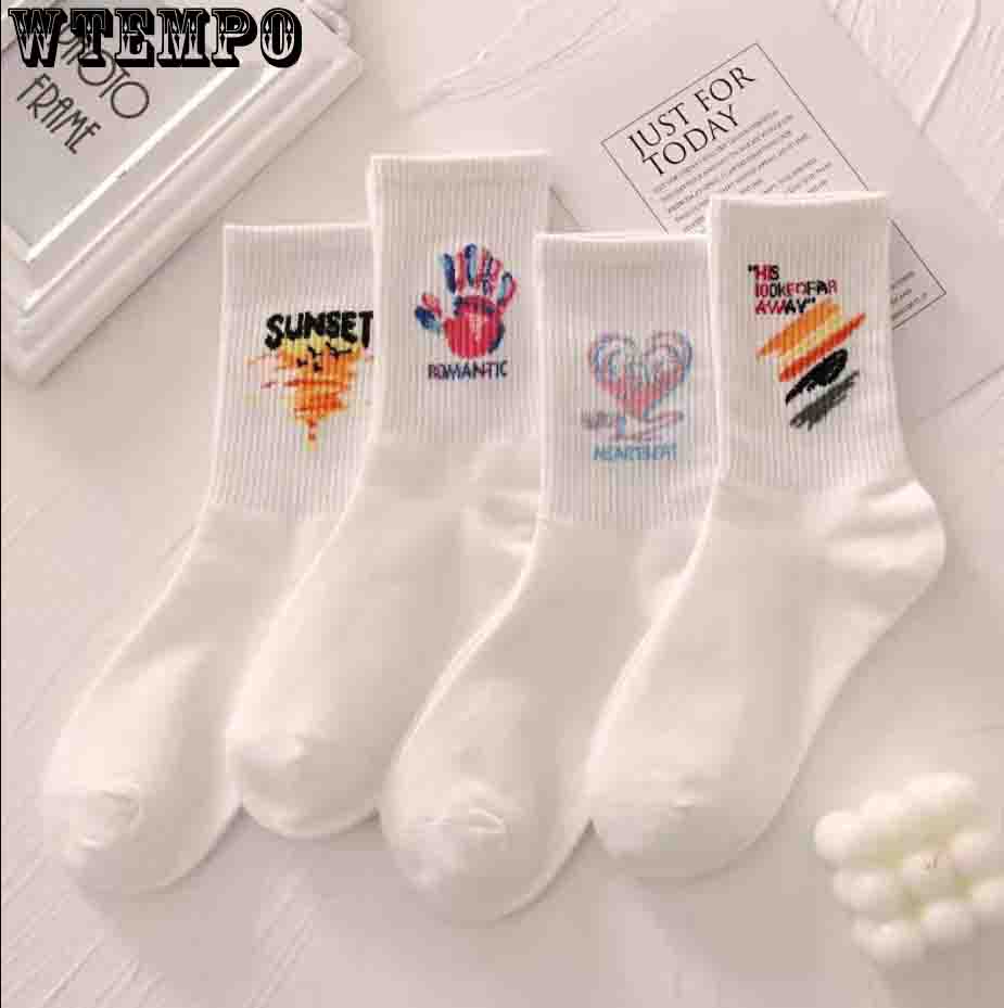 4 пары женских толстых носков, милые чулки с улыбкой на лице, японские осенне-зимние теплые бархатные носки, однотонные домашние носки-тахо