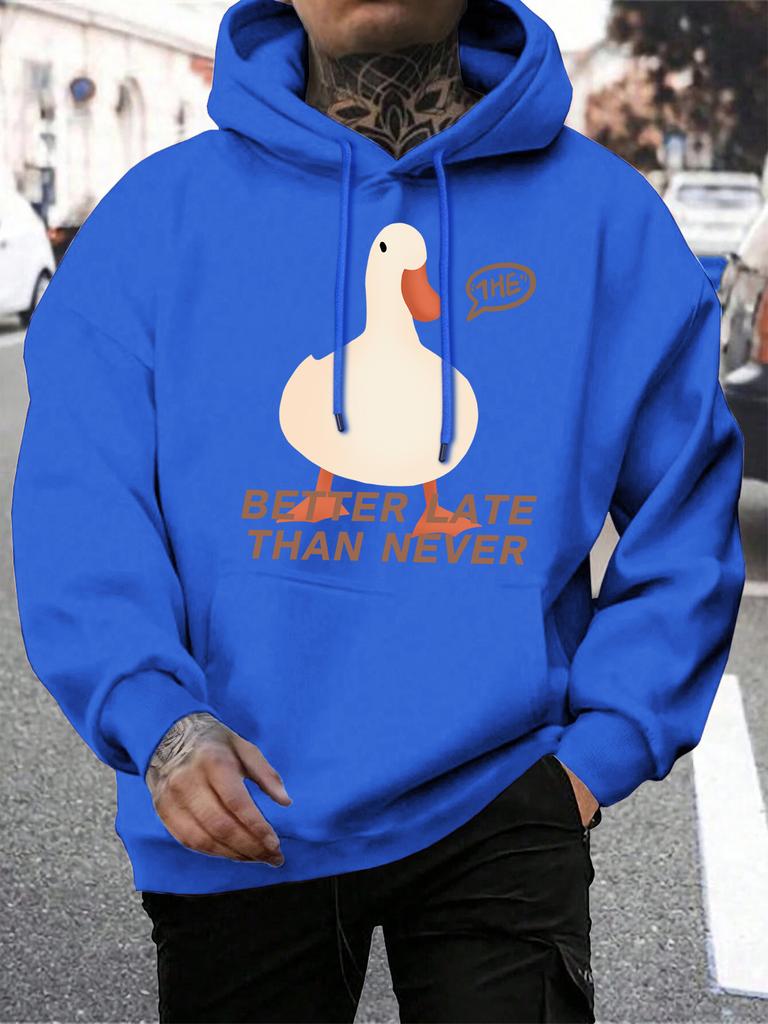 Better Late Than Never Duck Printing Men Hoodie Multicolor Loose Hoody Autumn Fleece Streetwear Hip Hop Pocket Man Hoodies