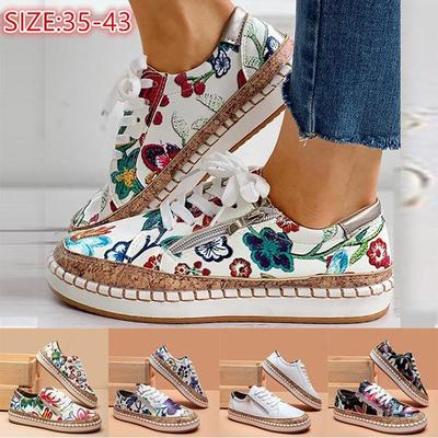 Женские кроссовки, элегантные женские туфли на плоской подошве со шнуровкой и цветочным принтом, модная женская вулканизированная обувь с круглым носком, женская повседневная обувь