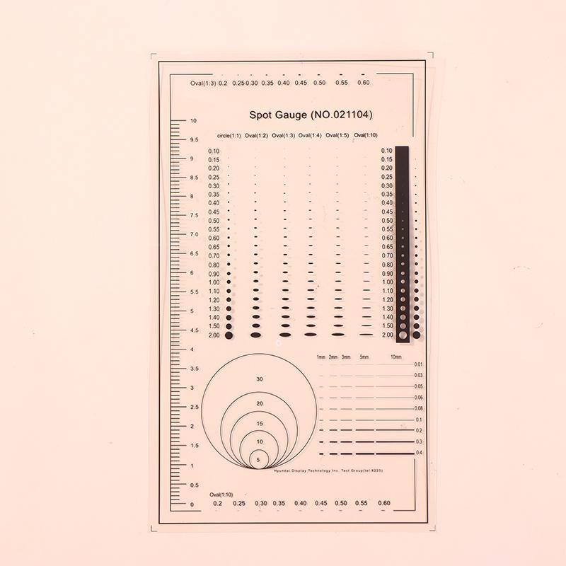 1/2 шт. Сравнительная карта для измерения пятен Линейка Точка Точка Линия Измеритель Поцарапанная область Круг Эллипс Диаметр Ширина Толщина Микрометр