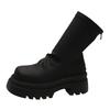 Coarse heel short boots women's autumn and winter new thick-soled pleated piled boots fashionable small elastic thin Martin boots