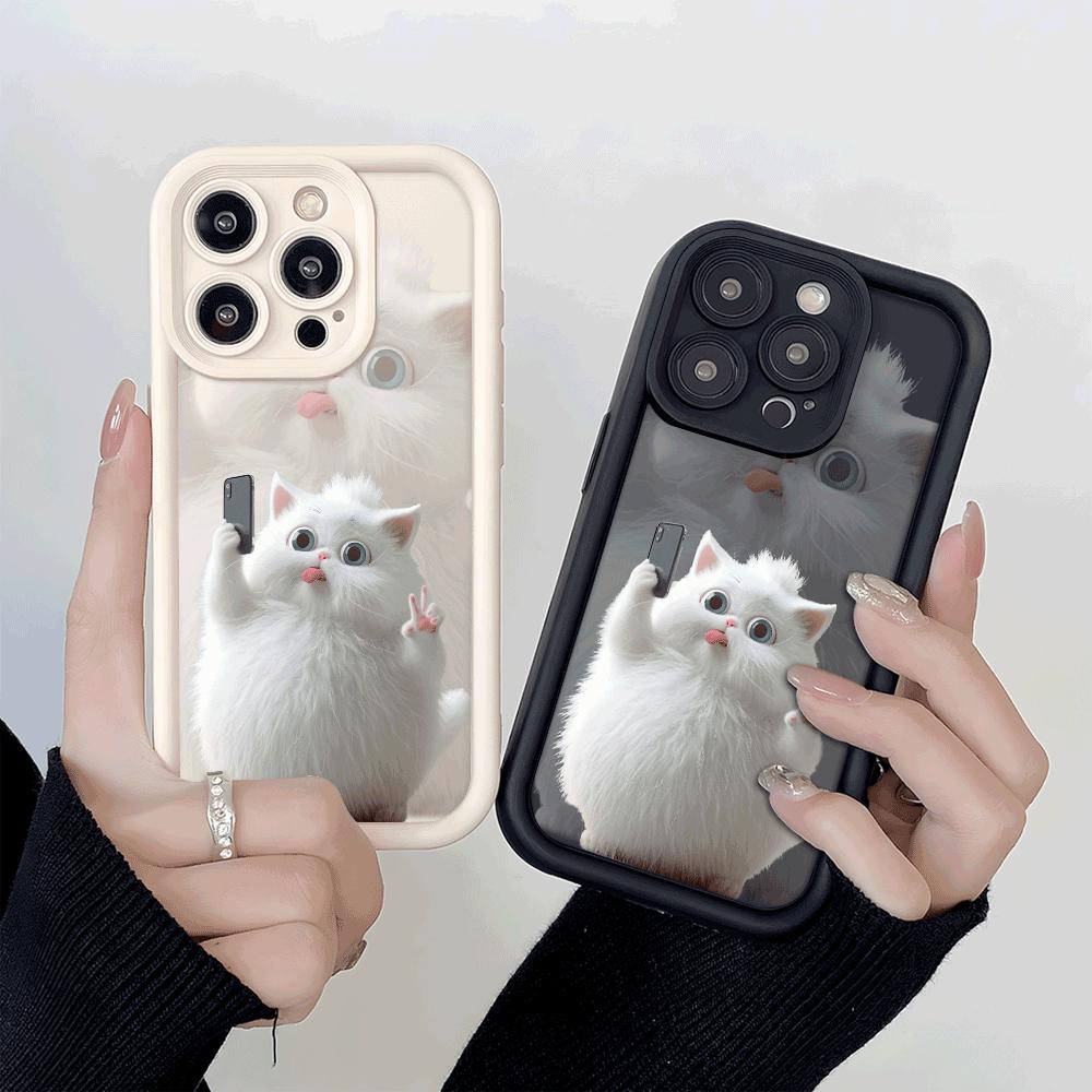 Милый селфи-кот Чехол для телефона iPhone 15 Pro Max 11 12 13 16 14 Plus Силиконовый противоударный чехол Защитная оболочка для объектива