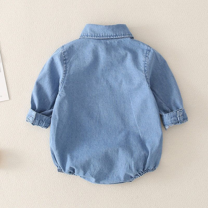 Baby Romper Denim Shirt-Style One-Piece Romper for Baby Girls