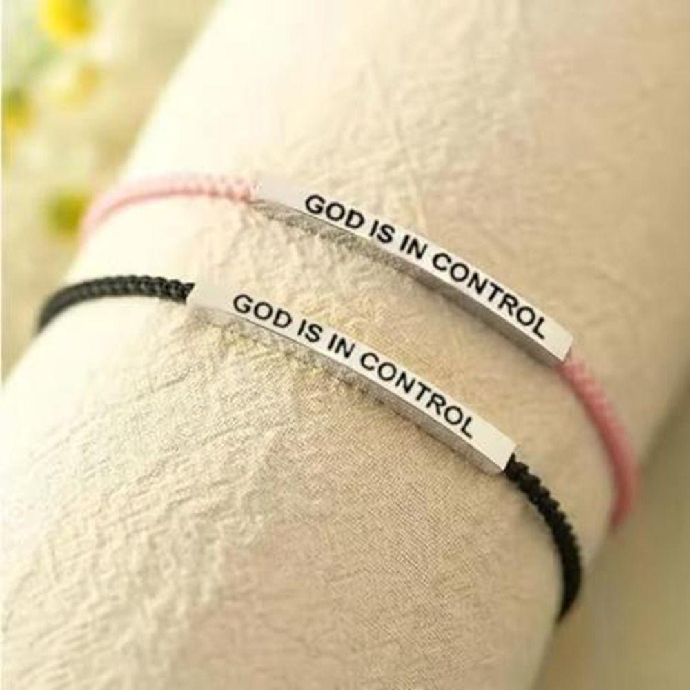 Браслет-трубка из нержавеющей стали с надписью GOD IS IN CONTROL Плетеный браслет для женщин и мужчин