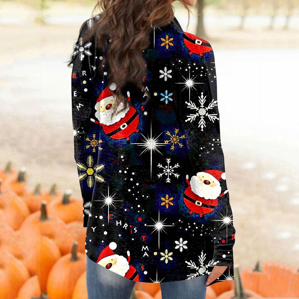 Женский кардиган необычной формы с длинными рукавами и карманами с рождественским принтом