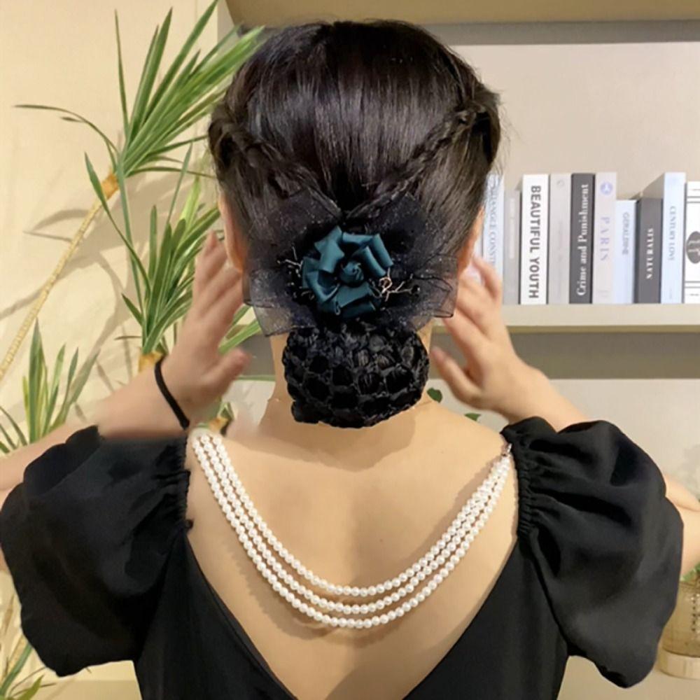 Зажим для хвоста, вязанная крючком булочка, сетка в корейском стиле, сетка для волос с бантом, сладкий цветок, снуд, весенняя заколка, офисная леди