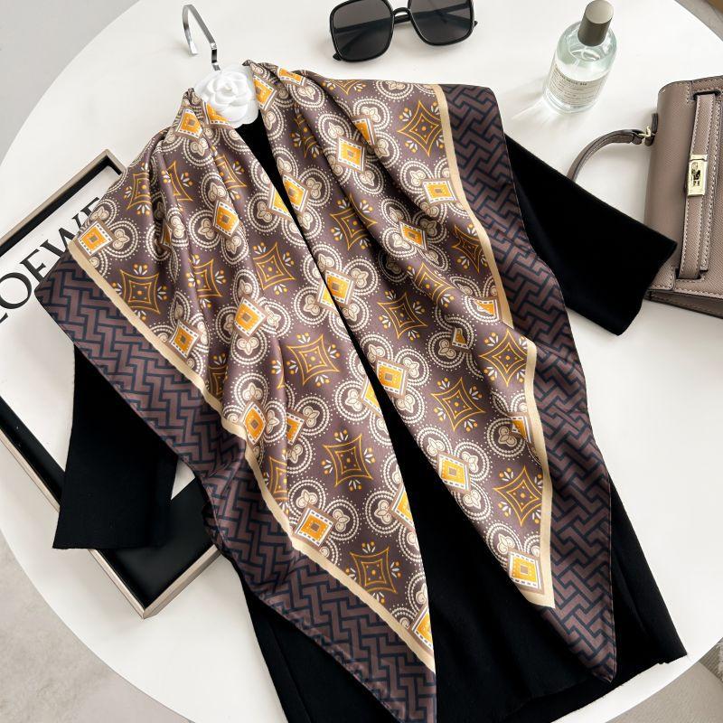 Печатный буквенный высококачественный искусственный шелк женский твил шелковый декоративный женский шелковый шарф