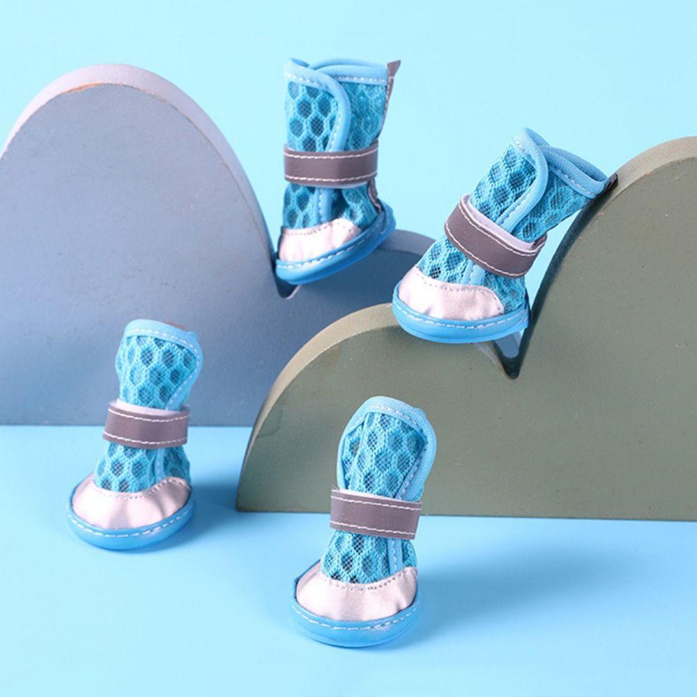 4pcs/set Non-slip Dog Mesh Shoes Breathable Dog Foot Covers Practical Puppy Socks Shoes  Summer