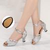 Latin Dance Shoes Adult Female Open Toe Ballroom Dance Shoes 5.5cm Medium Heel Soft Sole Outdoor Practice Dance Shoes