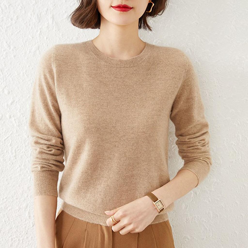 Women's Solid Color Casual Round Neck Long Sleeved Knitted Sweater With Pullover And Base Layer Knitted Sweater