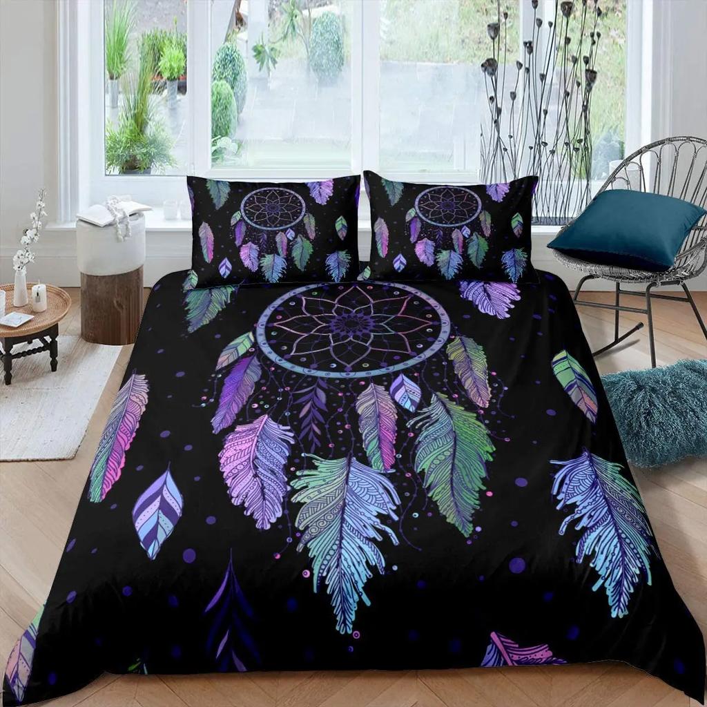 Dream Catcher Duvet Cover Dream Catcher Galaxy Bedding Set Boho Feather Comforter Cover Indian Tribal Soft Polyester Quilt Cover