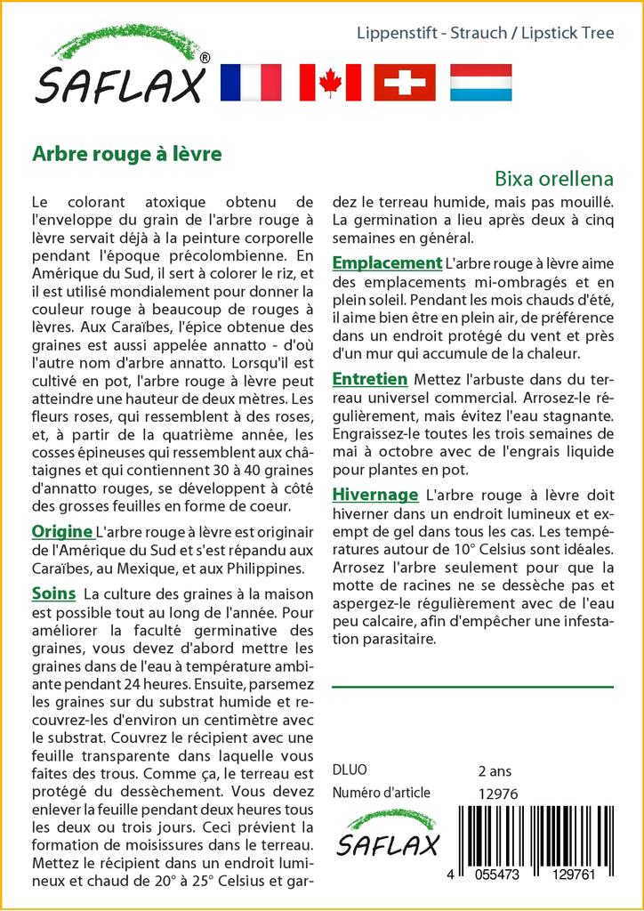 SAFLAX Подарочный набор - Дерево для губной помады - 20 семян - С подарочной коробкой, карточкой, этикеткой и субстратом для цветов - Bixa orellena