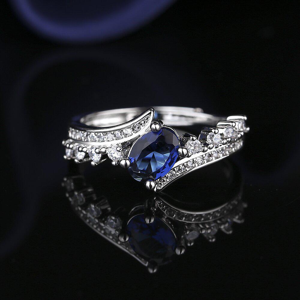 Royal Blue Natural Sapphire Sterling Silver Ring - Elegant Full Diamond Design for Women
