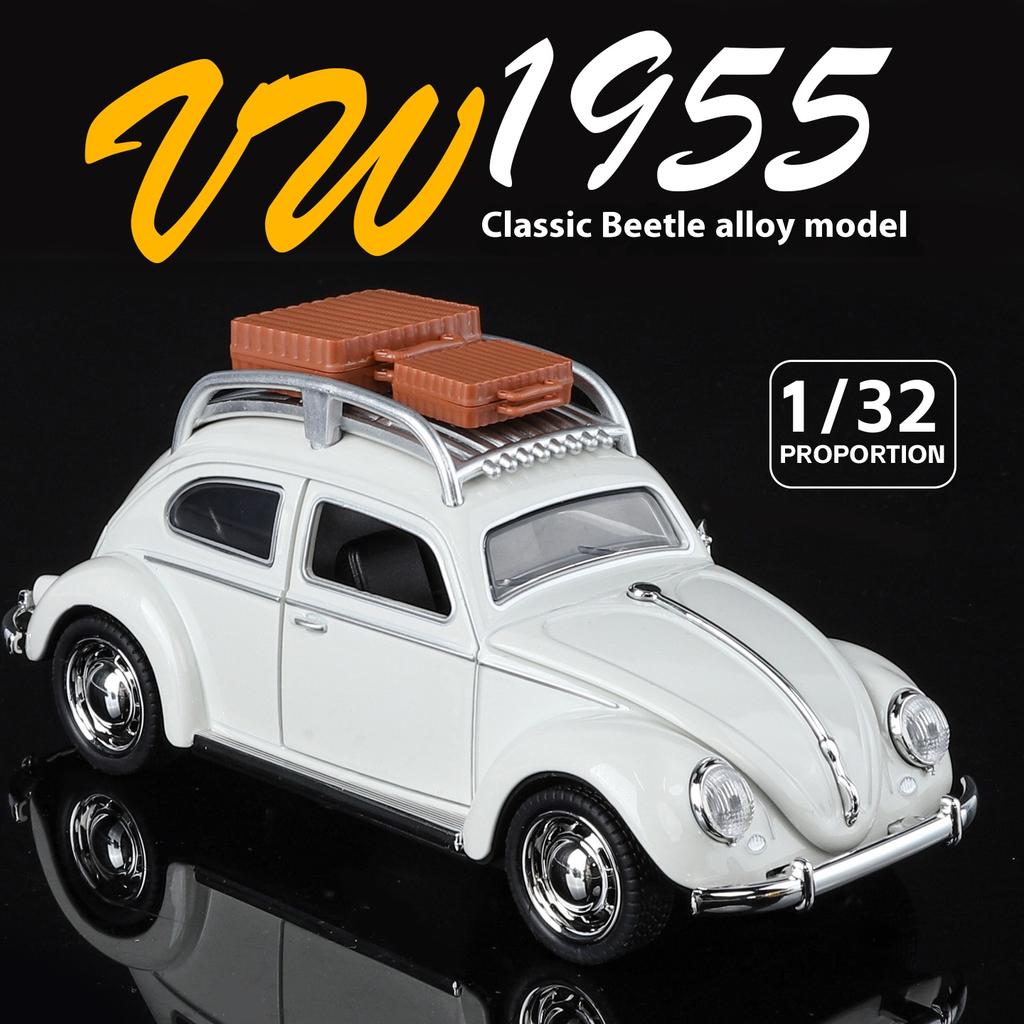 1/32 Volkswagen Beetle Alloy Die-cast Car Model Sound and Light Bring Back Pull Function Vehicle with Base Ornament Children's Gift