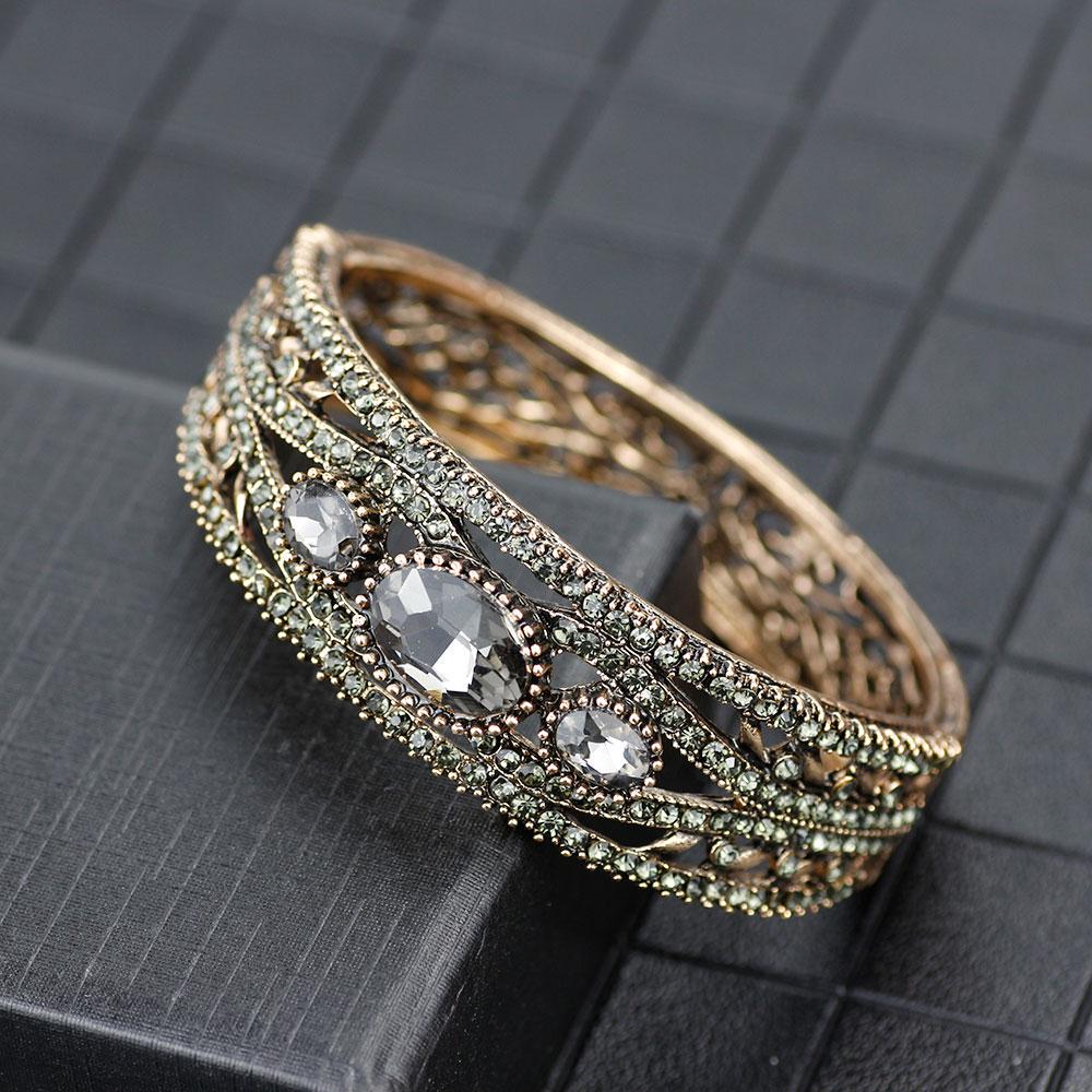 Gray Rhinestone Bangle for Women Side Open