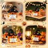 Decorative Pumpkin for Shelves Handmade Crochet Positive with Witch Hat, Fall Boo Basket Stuffer, Cute Halloween Room Decor Mini Knitted Plush