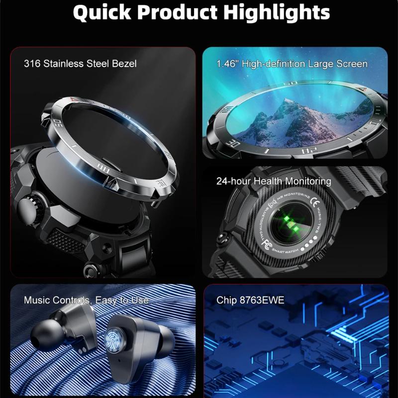 2025 Новая NFC 2 в 1 Bluetooth-гарнитура Смарт-часы TWS Музыкальный разговор с наушниками 4 часа мощных звуковых эффектов Любитель музыки Мужские смарт-часы