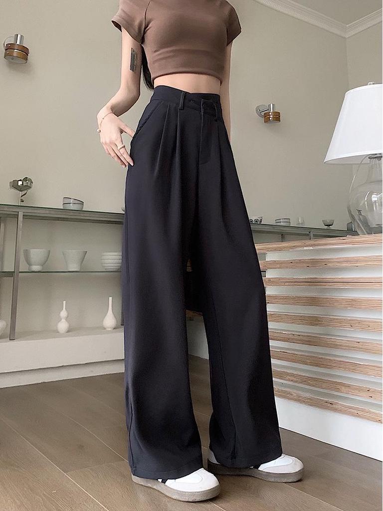 2025 Women's High-Waist Wide-Leg Pants: Slimming, Casual Straight-Leg with Draped Design for Summer