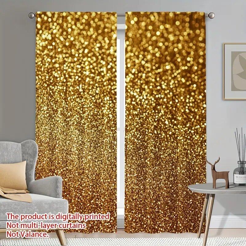 2pcs- Christmas golden sequin Christmas print curtains, pole bag curtains, home decoration, room decoration, 30*65 inches