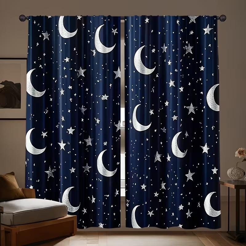 2 шт. штор с принтом луны и звезд, подходят для украшения спальни, гостиной, кухни, домашнего декора, украшения окон