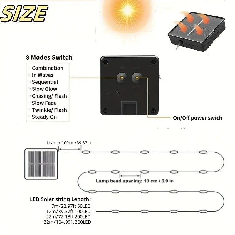 1 шт. Светодиодная гирлянда на солнечной батарее, уличная медная проволока, гирлянда с огоньками, декоративное освещение для свадьбы, праздника, фестиваля, сада, двора