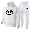 Комплект из худи с лицом Marshmello и штанов-джоггеров, унисекс, оверсайз, повседневный, зимний спортивный костюм