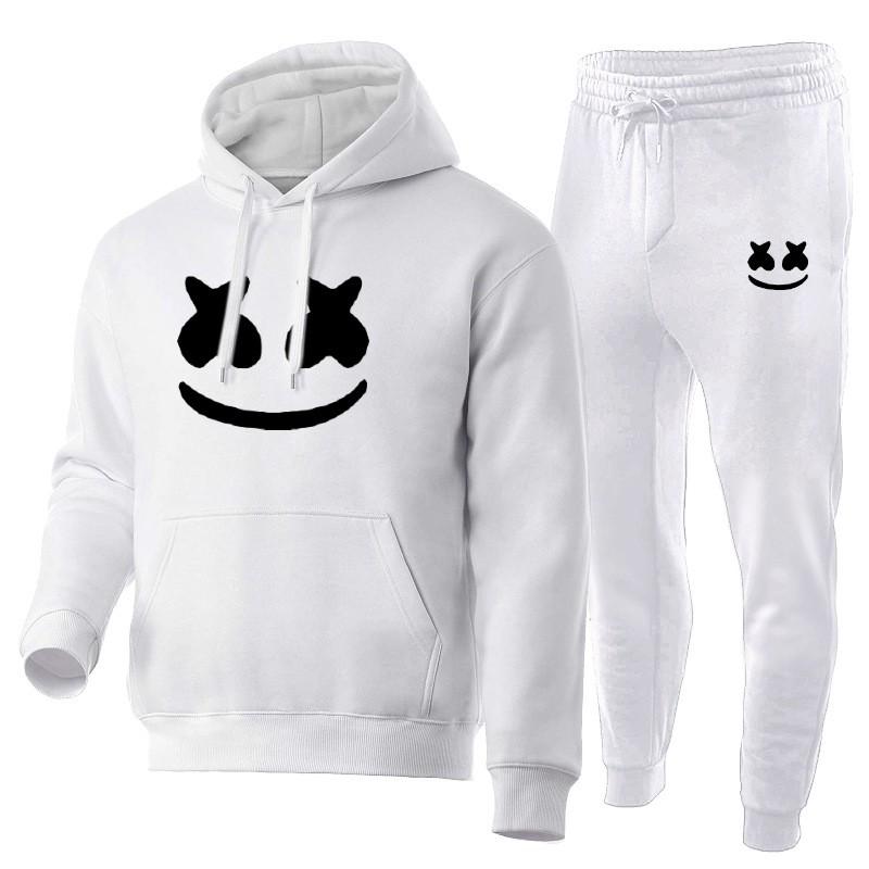 Комплект из худи с лицом Marshmello и штанов-джоггеров, унисекс, оверсайз, повседневный, зимний спортивный костюм