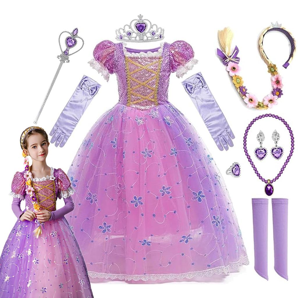 Princess Dress Cosplay for Kids Girls Kids Costume Luxury Set with Accessories Princess Cute Dress Princess Transformation Fancy Dress Christmas