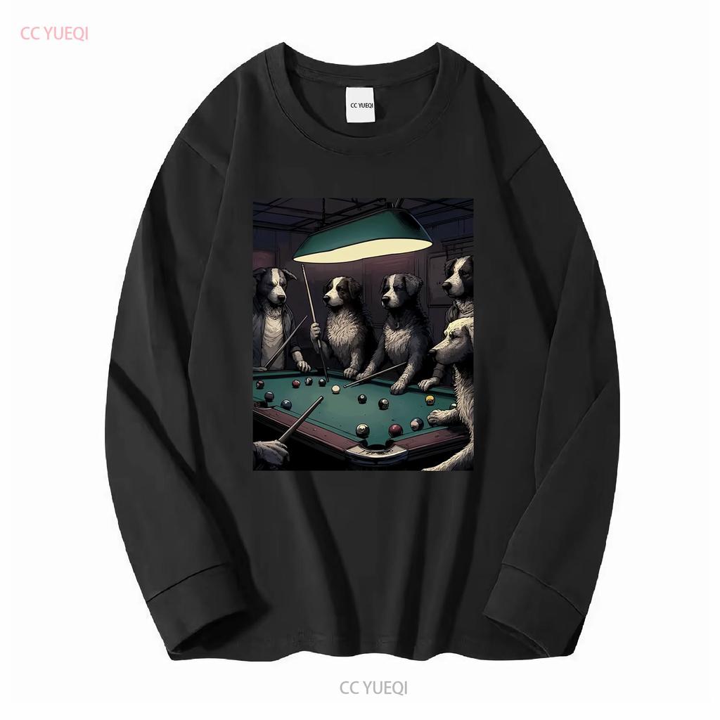 New Limited Game Night Time Dogs On Billiards Pool Table Shooting 8 Ball T Shirt Long Or Short Sleeves Vintage Washed Stretched