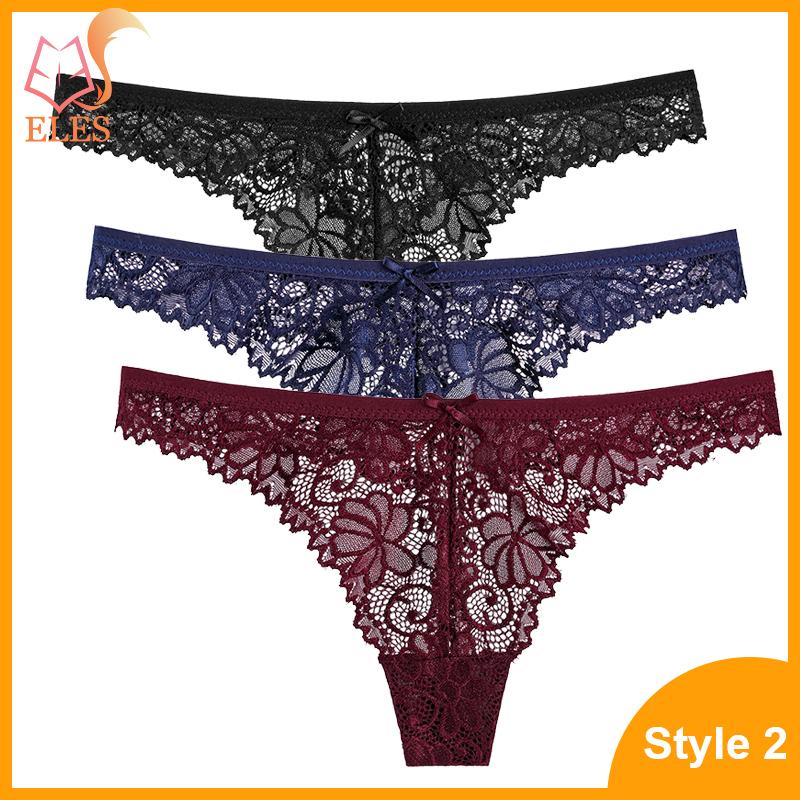 3 Pcs Woman Panties Sexy Lace Thong Underwear Lingerie Female T-back Temptation Low Waist G-string Pack