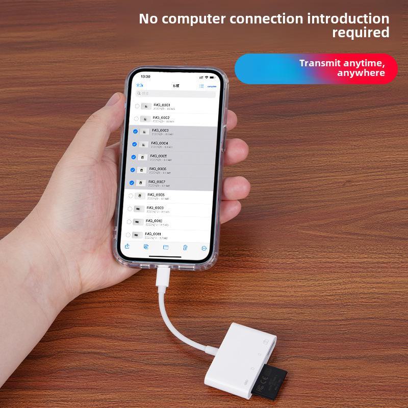 Кардридер iPhone 14: Совместимо с iPhone 13, считывает карты памяти SD/TF зеркальных фотокамер.