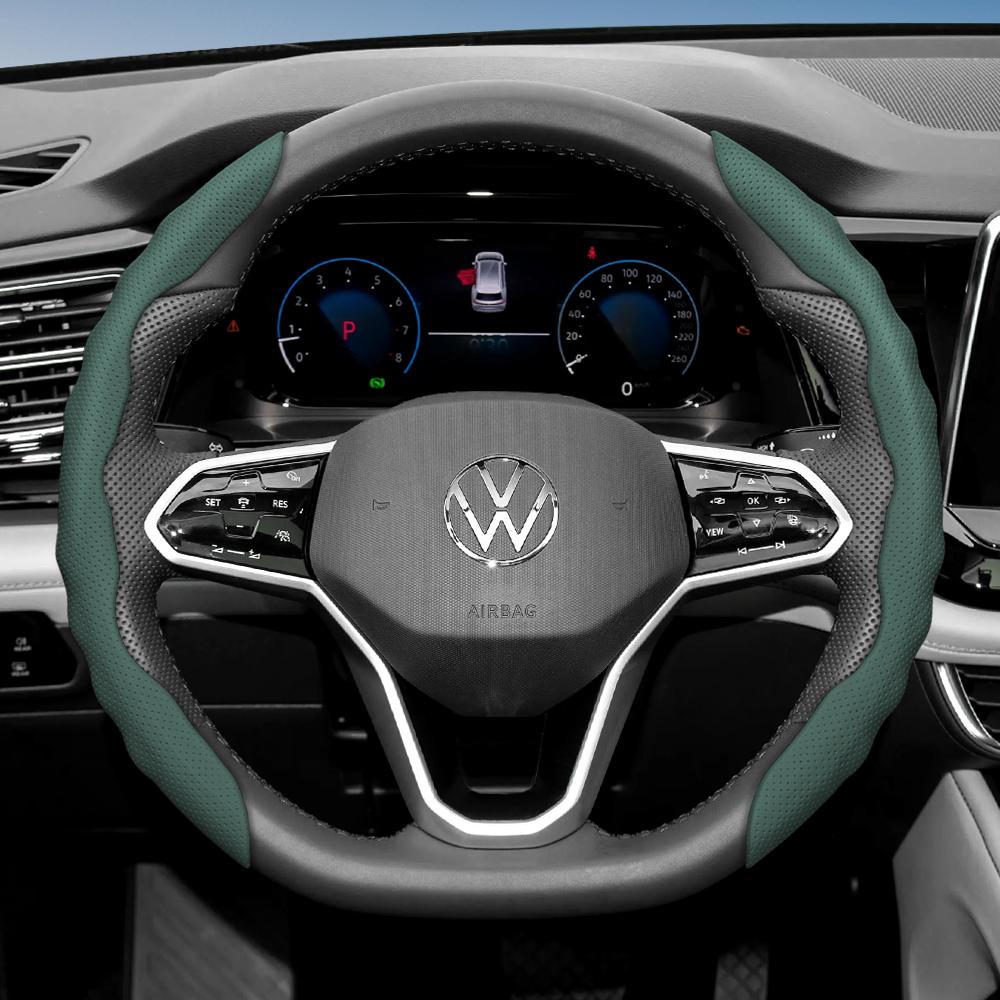 zkfan8 Suitable for Volkswagen Steering Wheel Cover, Wavy Sports Breathable Leather Segmented Anti-Slip Sweat-Absorbing