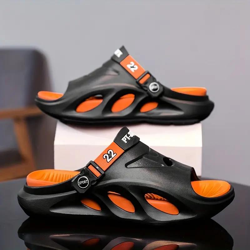 Мужские модные тапочки из ЭВА, нескользящие быстросохнущие тапочки с открытым носком для прогулок в помещении и на открытом воздухе, мужские летние пляжные тапочки