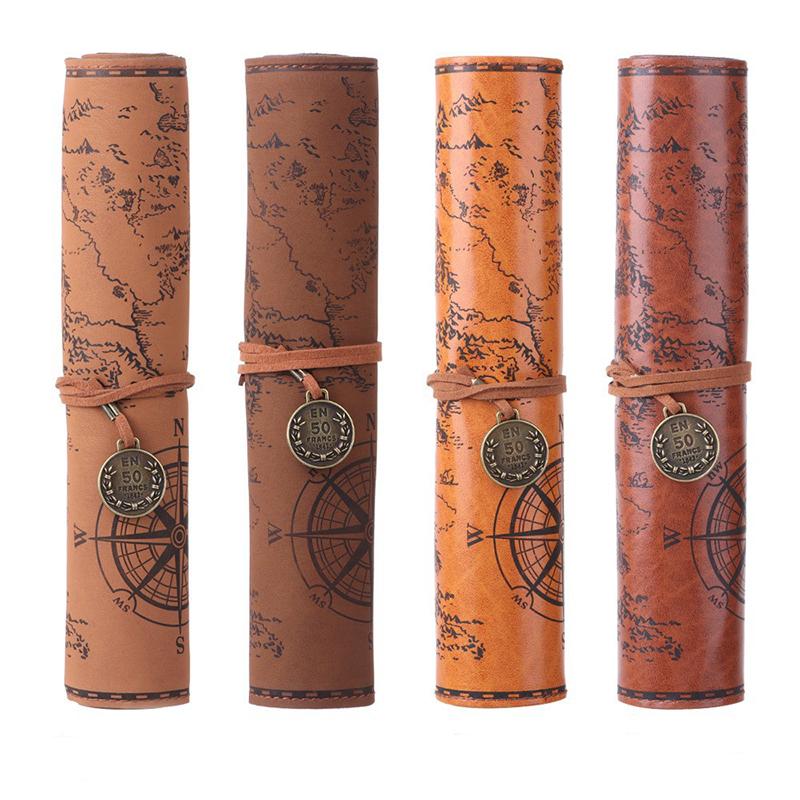 1 шт. Креативная карта сокровищ Ретро ПУ кожа Большая вместимость Пенал Милая и простая Канцелярская коробка Пенал