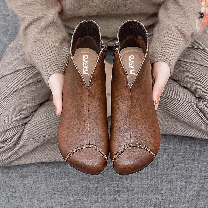 Женские кожаные ботинки в винтажном стиле, плоские ботинки из мягкой коровьей кожи, женские ботинки с молнией спереди, ботильоны zapatos mujer, женские ботинки