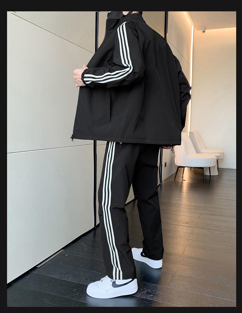 Мужской ретро спортивный костюм с тремя полосками и воротником-стойкой