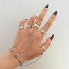 Fashion Punk Five Finger Chain Link Rings Set Silver Color Smooth Metal Hip Hop Accessories Trendy Jewelry