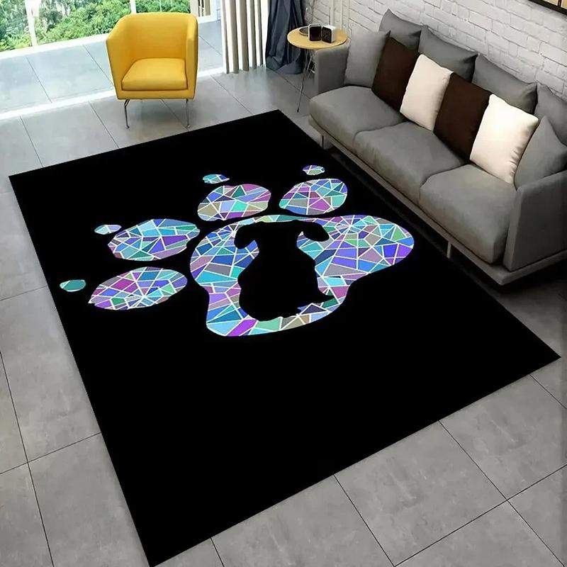 Pet Paw Pattern Rectangular Rug, Colorful Animal Paw Prints, Soft Non - Slip Carpet for Living Room Bedroom Pet Area Decor