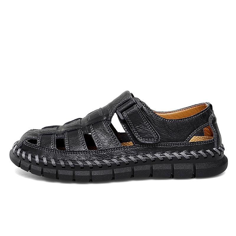Fashion Men Cowhide Beach Sandals Hand Sewn Men Sandals Summer Leather Shoes for Beach Outdoor Fashion Walking Shoes Male Sandalias